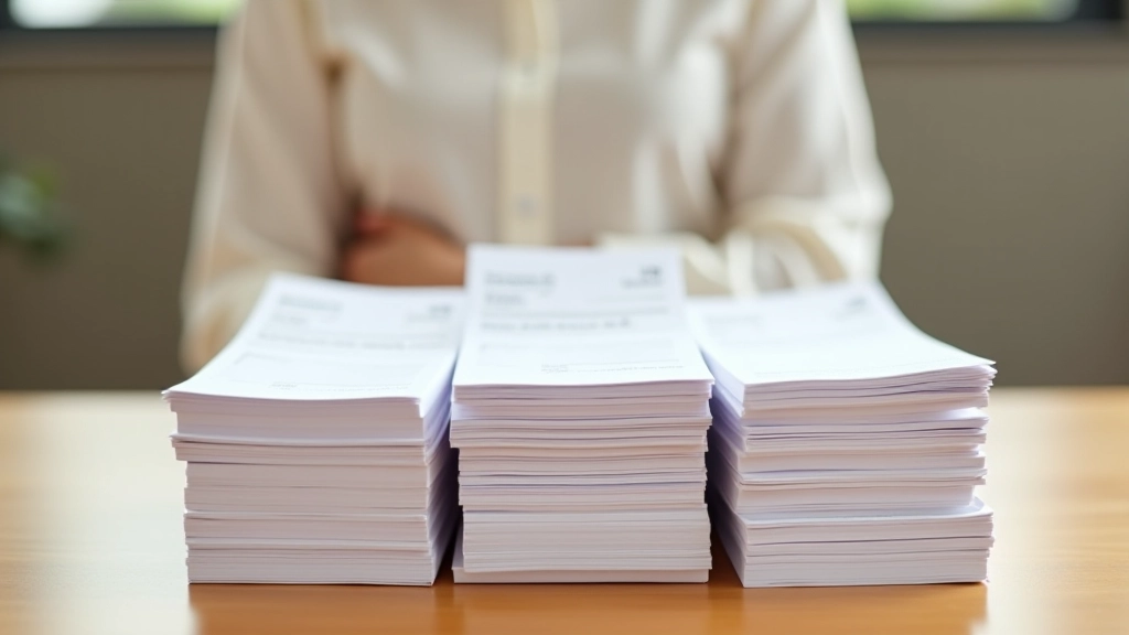 Trois colonnes de reçus organisés par catégorie: loyer, épicerie et achats impulsifs sur une table de travail