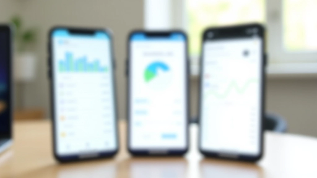 Trois smartphones côte à côte affichant différentes interfaces d'applications budgétaires avec des designs distincts et colorés